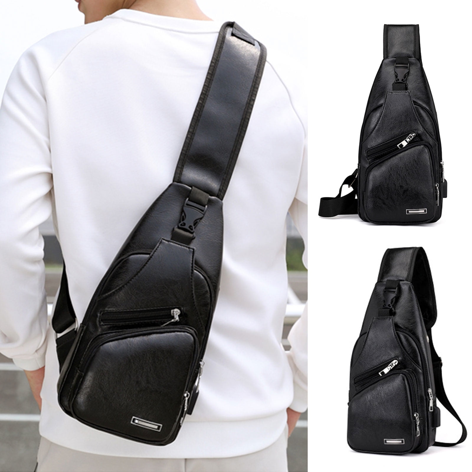 Leather Sling Bag for Men,Crossbody Purse Chest Bag Backpack Messenger Shoulder Bag Small