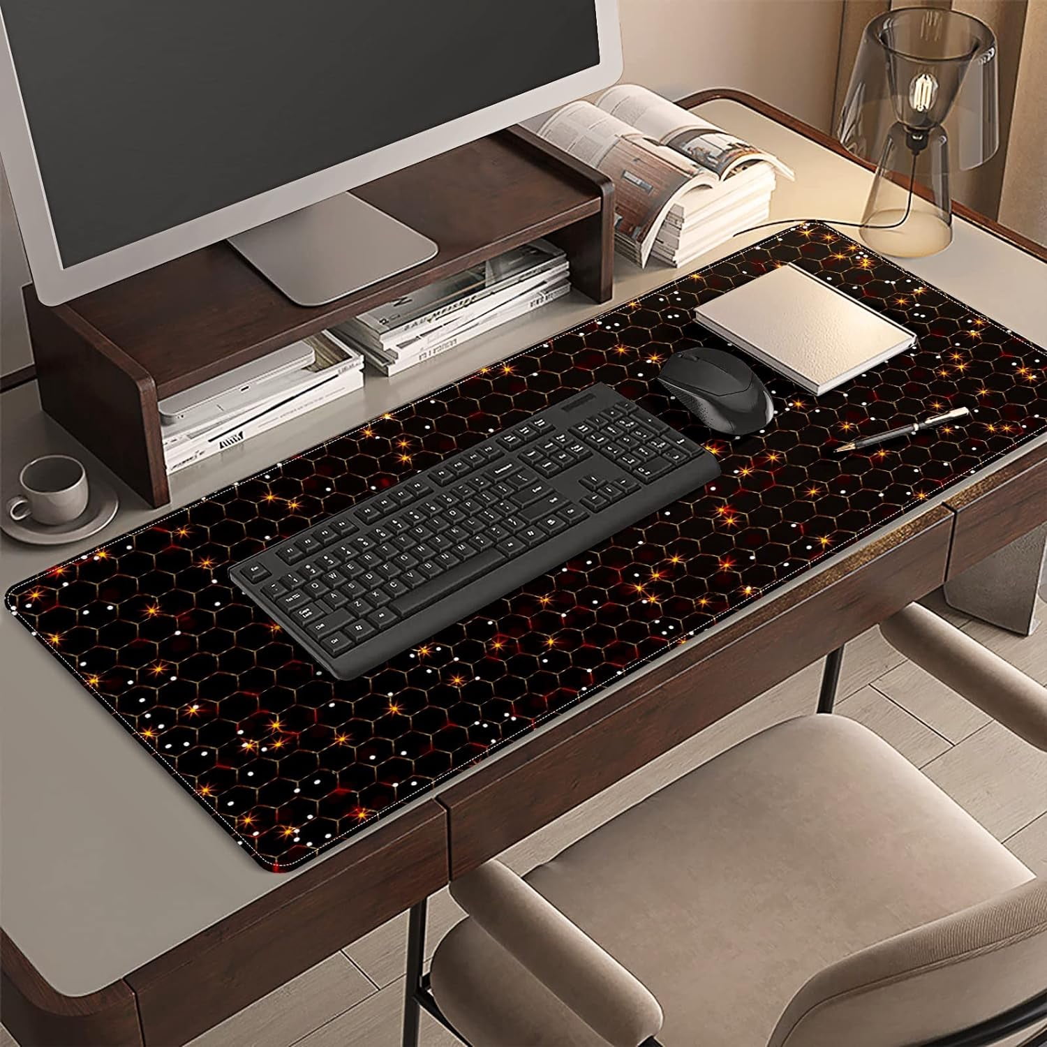 Golden Glitter and Shiny Desk Mat, Desk Accessory, Cute Workspace, Trendy Workspace, Trendy, 35.4x15.7in Large Gaming Mouse Pad, Cute Desk Topper, Pretty Desk Pad
