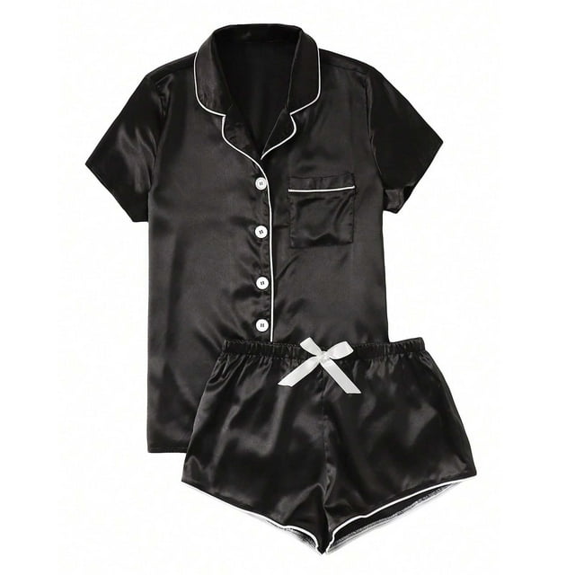 Ensemble de Pyjama en Satin pour Femme, Haut à Manches Courtes et Shorts, Ensemble de Nuit 2 Pcs, Ensemble de Pyjama pour Mariée