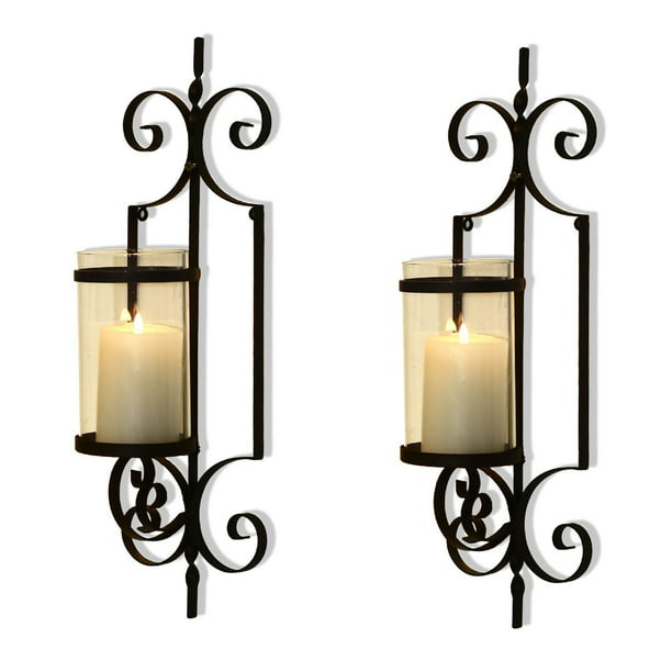 Adeco Cast Iron Vertical Wall Hanging Accents Candle Holder Sconce Set Of 2 Com - Wall Mount Candle Sconce Gold