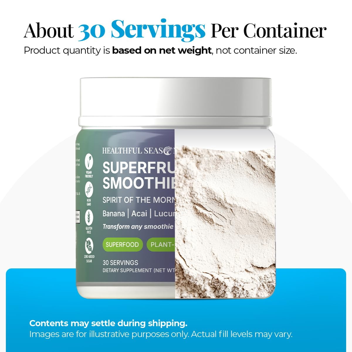 Healthful Seasons Superfood Smoothie Powder Mix with Açai, Lucuma, Maca & Banana – For Smoothies & Shakes – 30 Servings