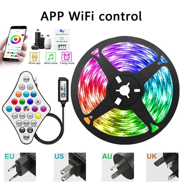 Tiras de luces Led Bluetooth 5050 RGBWW cinta Flexible WIFI impermeable 2835 cinta Led 5M 10M 15M 20M con adaptador para habitación Tan Jianjun unisex
