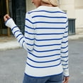 thumbnail image 5 of Olyvenn Stylish Women Spring V Neck Sweater Color Block Button Collared Long Sleeve Shirt Lapel Neck Casual Loose Striped Pullover Sweaters Blue 12-14, 5 of 6
