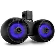 Pyle Dual Bluetooth Off-Road Speakers - 6.5” 200W 2-Way Marine Waterproof Wakeboard Tower Sound System w/LED Light, Full Range Outdoor Stereo Speaker for Car ATV Jeep Boat, Includes Brackets (Black)