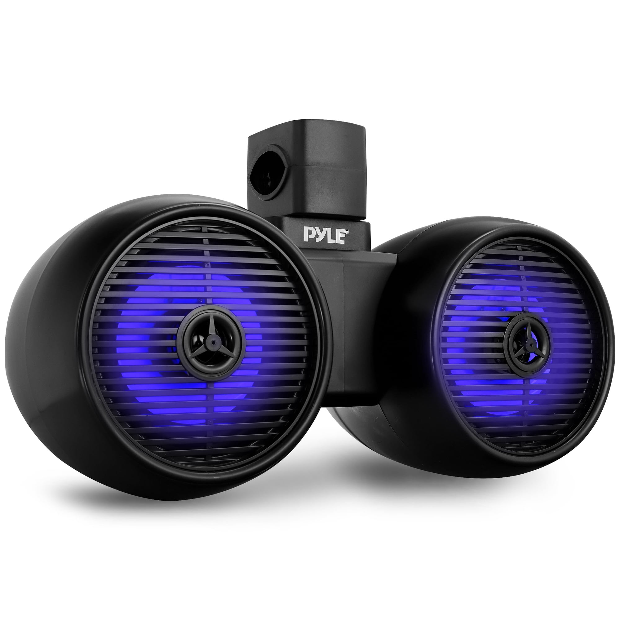 Pyle Dual Bluetooth Off-Road Speakers - 6.5” 200W 2-Way Marine Waterproof Wakeboard Tower Sound System w/LED Light, Full Range Outdoor Stereo Speaker for Car ATV Jeep Boat, Includes Brackets (Black)