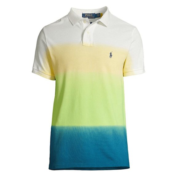 Polo Ralph Lauren Men's, Dip-Dyed Mesh Polo Shirt, Green Blue Yellow, M