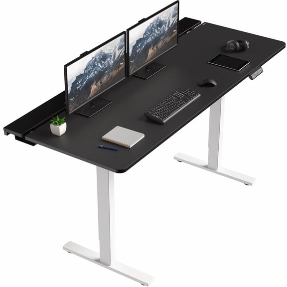 VIVO Electric 71" x 30" Desk, Full Pad, Black Hidden Cable Tabletop, White Frame