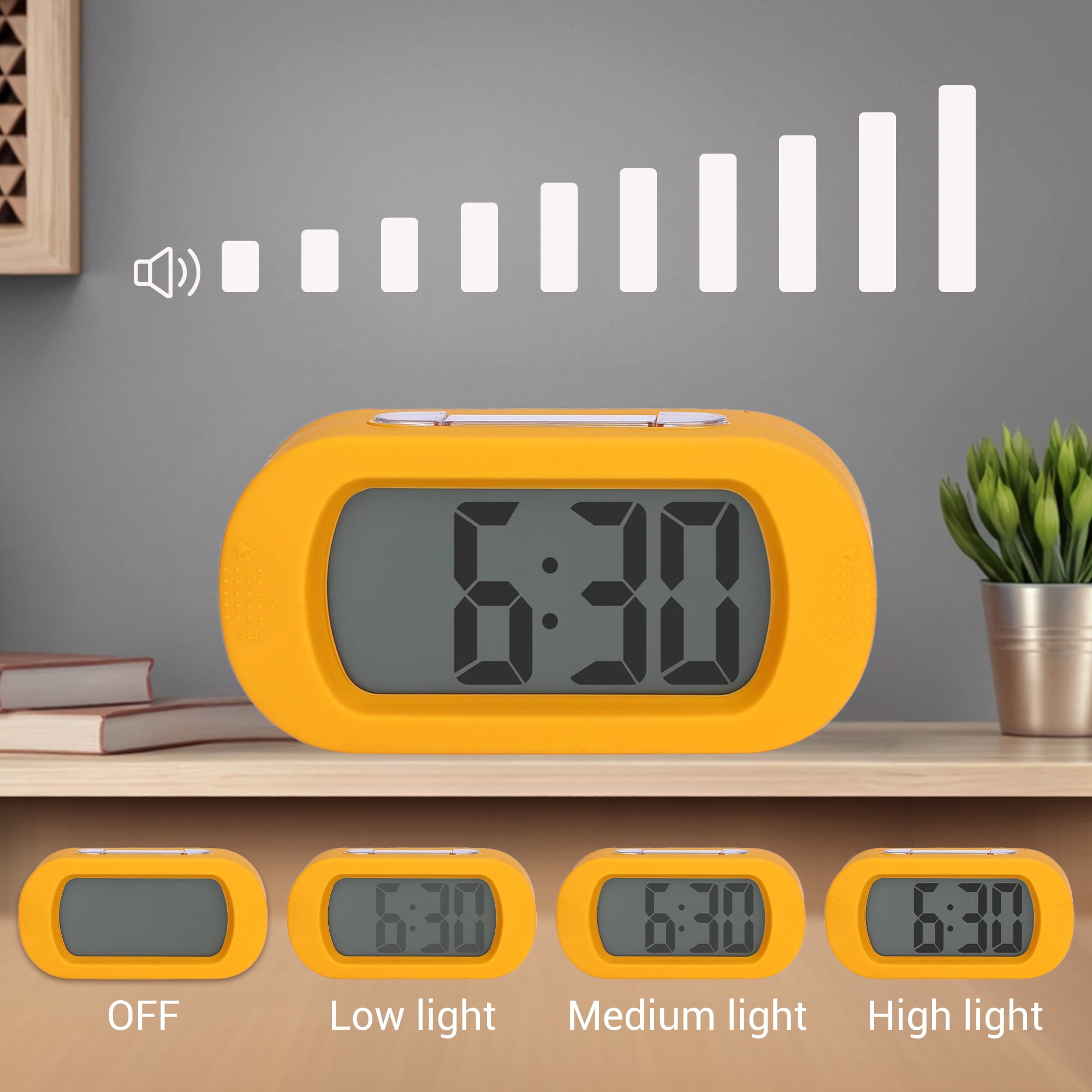 Unique Bargains 2 Pcs Oval Digital Alarm Clock Adjustable Alarm Snooze Green