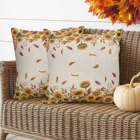 Fall Sunflower Pillow Covers 2 Pack Thanksgiving Retro Pillowcase Waterproof Outdoor Throw Pillow Cover for Patio Garden Balcony Decorative Square Cushion 18 x18
