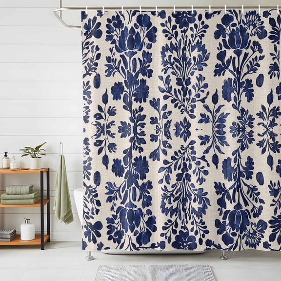 Shower Curtain Retro Flower Pattern Shower Curtains for Bathroom Decor, Waterproof Polyester Shower Curtain Set with Hooks, Extra Long 72" x 96" Linen Background