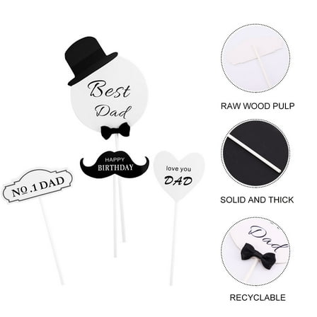 Masteelf 40 Pcs Black Paper Cake Topper Set for Father's Day Birthday Party Decoration Cupcake Picks