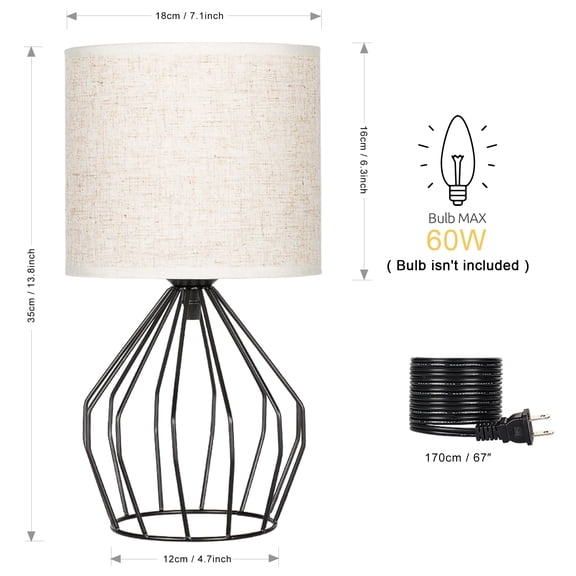 Small Table Lamp with Black Frame Base and White Lampshade
