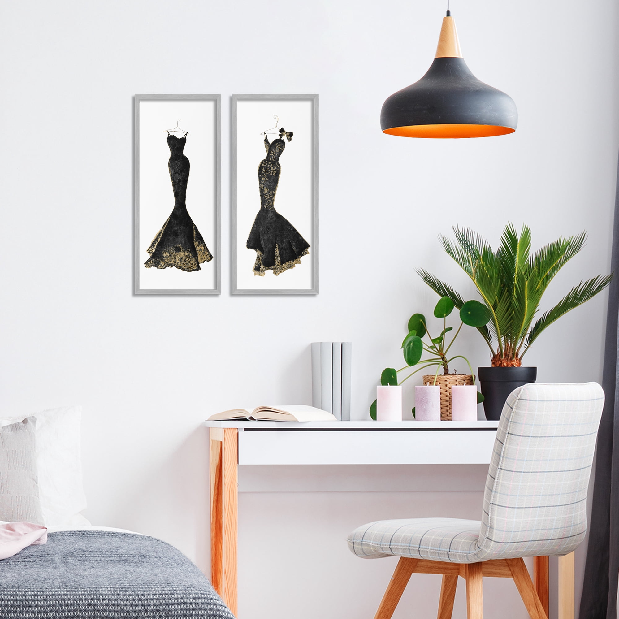 Stupell Industries Gilded Black Evening Gowns 2 Piece Gray Framed Giclee Art Set, design by Janet Tava