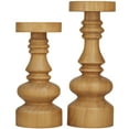 thumbnail image 6 of DecMode 2 Candle Brown Wood Round Turned Style Pillar Candle Holder, Set of 2, 6 of 7