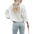 thumbnail image 4 of Womens Button Down Cropped Shirts Long Sleeve Casual Crop Tops Solid Lapel Blouse Shirt with Chest Pocket, 4 of 6