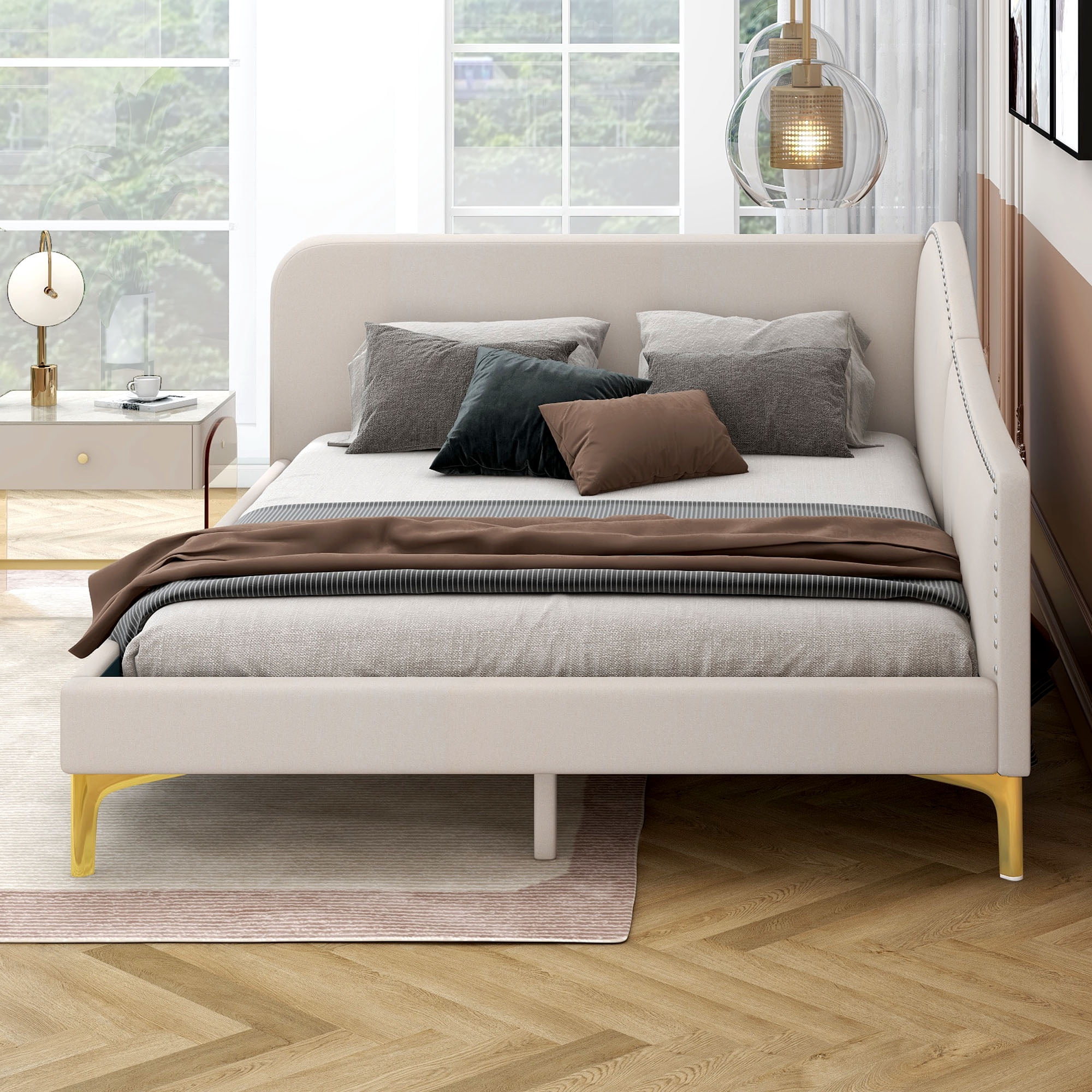 Euroco Upholstered Tufted Full Daybed, Beige