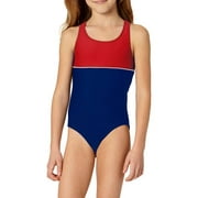 LIttle Girls' 4-6X Color Block Athletic One Piece Swimsuit