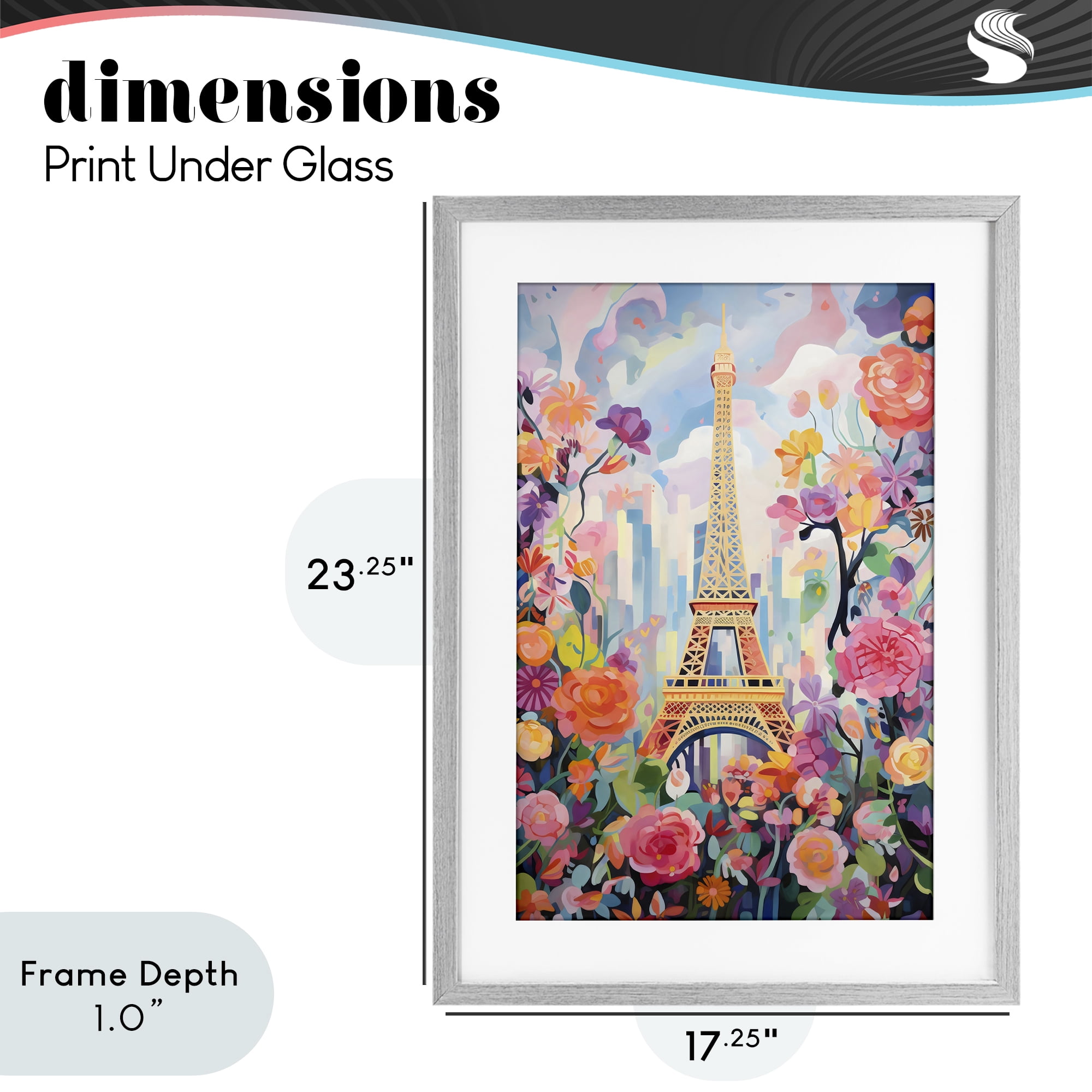 Stupell Industries Eiffel Tower Surrounded By Florals Gray Framed Print Under Glass, design by Creative Studio