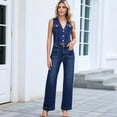 thumbnail image 6 of Women 2 Piece Denim Set Button Sleeveless Jean Vest Y2k Shirt Wide Leg Jeans Palazzo Pants Blue Suit S, 6 of 10