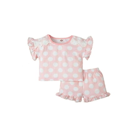 

Baby Girls Shorts Set Polka Dot Lace T-shirt Ruffles Short Pants Summer Clothes