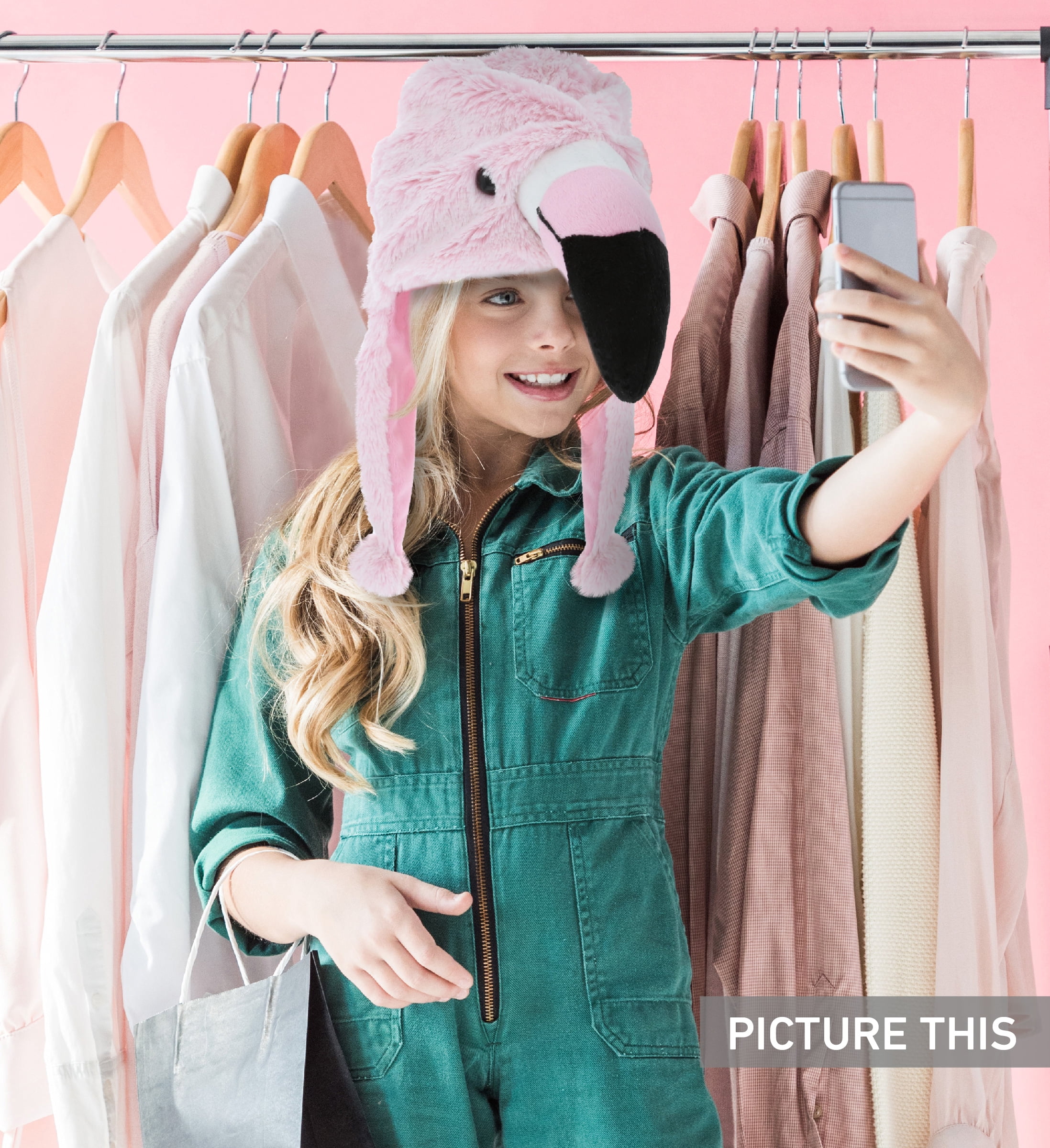 DolliBu Pink Flamingo Plush Hat - Cute Tropical Bird Flamingo Costume Funny Hat with Ear Flaps with Cozy Fleece, Novelty Hats for Kids, Teens, and Adults - One Size