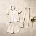 thumbnail image 2 of Eryao Big and Tall Men's Beach Outfit Set 3 Piece Waffle Knit Short Sleeve Button Down Shirts Matching Pants and Shorts with Pockets Summer Casual Color Block Lounge Sets,Khaki,M, 2 of 6
