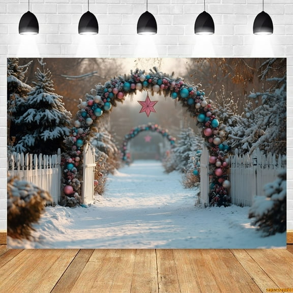 Snow Winter Arch Wreath Backdrop Outdoor Scery Pine Forest Christmas Outside Kids Portrait Photography Background r Banner