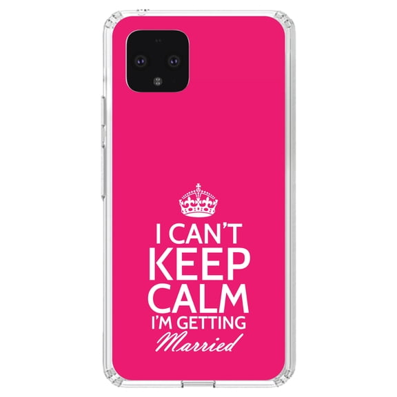 DistinctInk Clear Shockproof Hybrid Case for Google Pixel 4 (5.7" Screen) - TPU Bumper, Acrylic Back, Tempered Glass Screen Protector - Can't Keep Calm I'm Getting Married