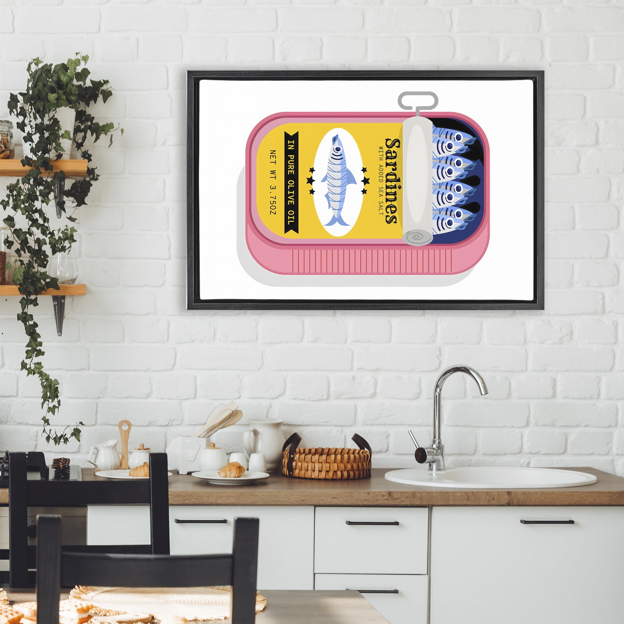 Stupell Industries Retro Can of Sardines Black Framed Floater Canvas Wall Art, design by Creative Studio
