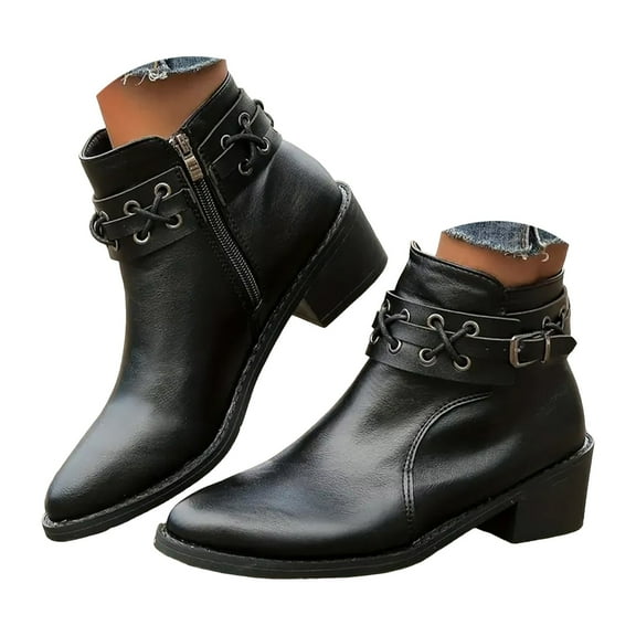 Oyedens Cowboy Cowgirl Boots for Women Fashion Casual Leather Pointed Toe Combat Boots Ankle Booties