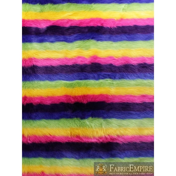 Faux Fur Long Pile SHAGGY RAINBOW Vertical Stripes Fabric / 60" Wide / Sold by the Yard
