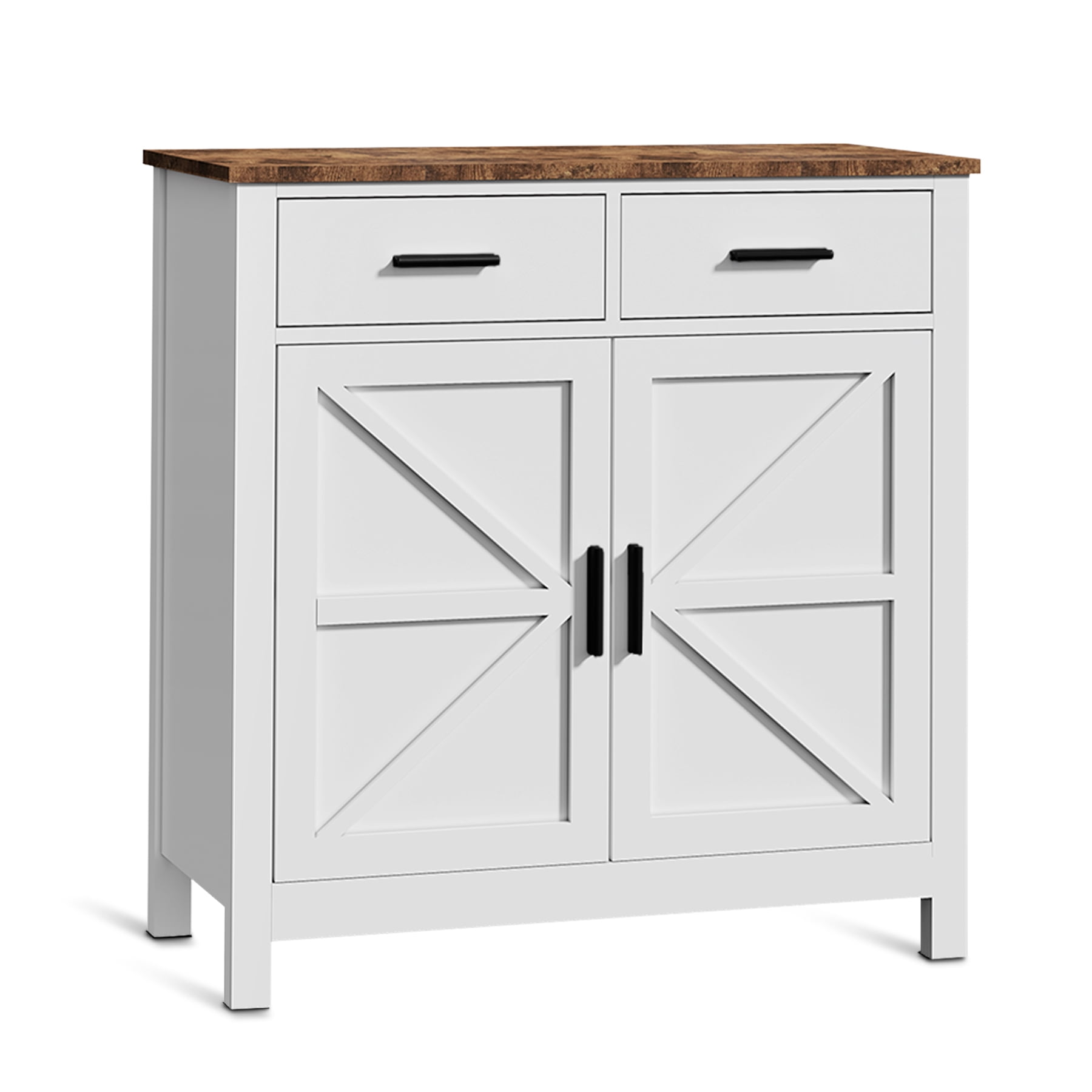 Kitchen Storage Cabinet, Modern Farmhouse Buffet Cabinet with Storage, Coffee Bar with 2 Drawers and 2 Doors, Floor Sideboard Buffet for Living Room, Dining Room, Bathroom (White)
