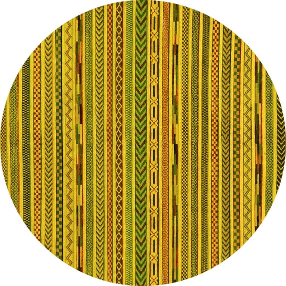 Ahgly Company Machine Washable Indoor Round Abstract Yellow Modern Area Rugs, 8' Round