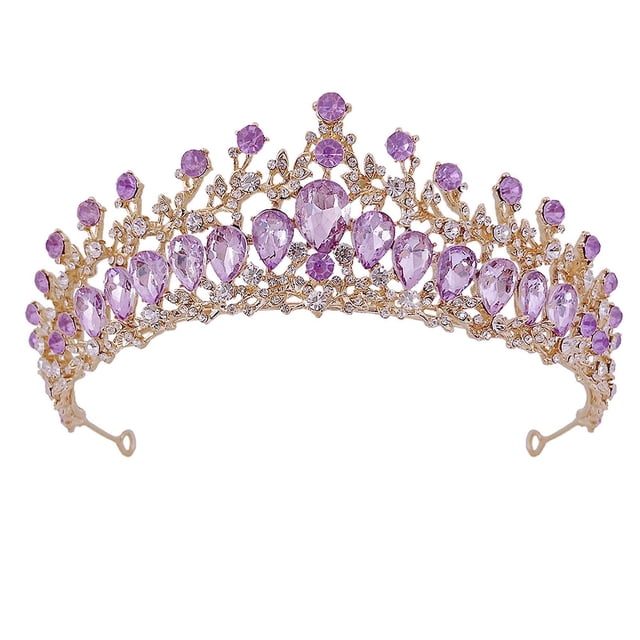 Couronne de mariage pour femme, en alliage de zinc, strass exquis, accessoires pour cheveux, pour bal de promo, fête costumée, or et violet