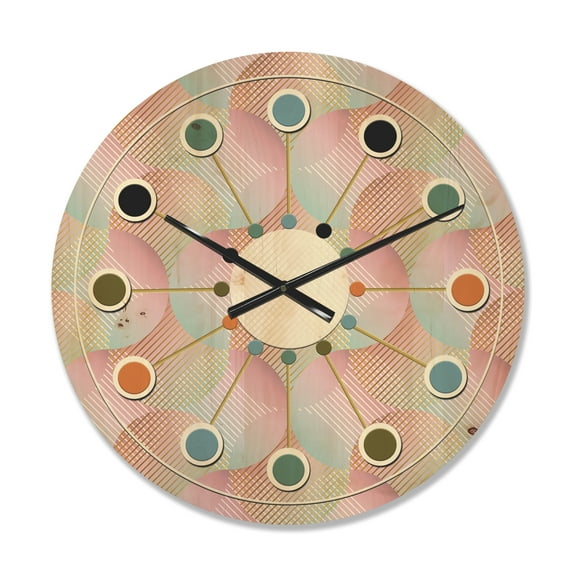 Designart 'Abstract Retro Pattern Design VII' Mid-Century Modern Wood Wall Clock