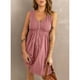 thumbnail image 4 of Vestido corto para mujer, cuello en V, frente, un solo pecho, cintura elástica, vestido sin mangas para verano, Rosa M, 4 of 5