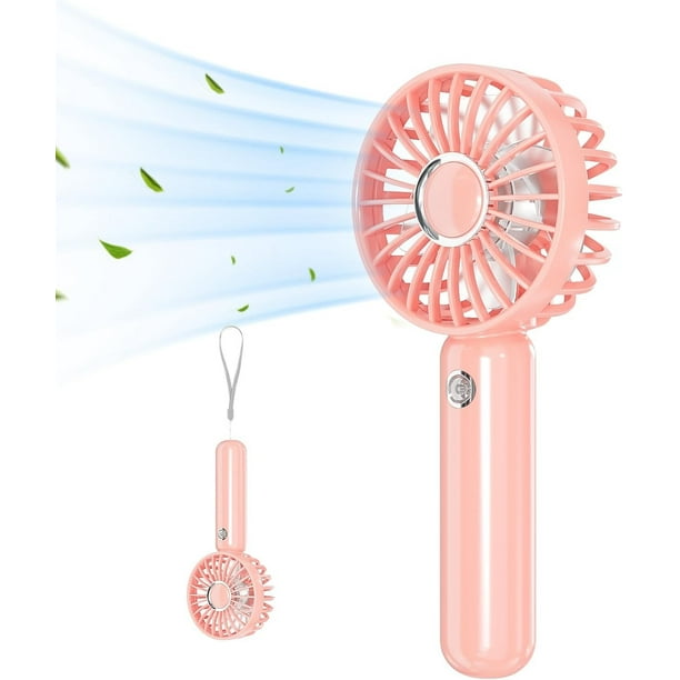 Mini ventilador portátil, ventilador de mano pequeño y personal con pilas, silencioso, recargable por USB, ventilador de pestañas de maquillaje de 3 velocidades, rosa