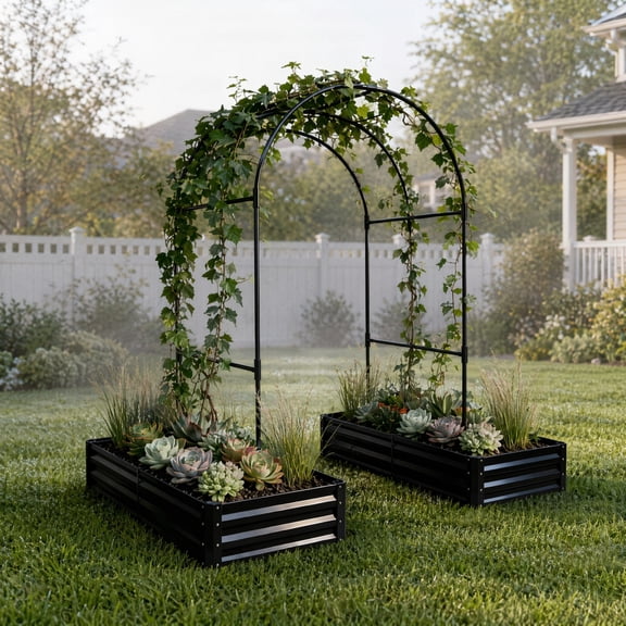 2 Pack Metal Raised Garden Bed with Trellis Rust-Resistant Planter Boxes with Arch for Climbing Vegetables Flowers