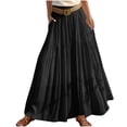 thumbnail image 6 of BRGZLK Women's Midi Skirt Fashionable and Casual Solid Color Elastic Waist with Pockets Cotton and Linen Large Swing A-Line Long Skirt with Belt Vacation Beach Skirt, 6 of 7