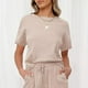 thumbnail image 4 of Conjunto de pijama tipo gofre de manga corta para mujer, top y pantalones cortos, chándal de 2 piezas (albaricoque), 4 of 5