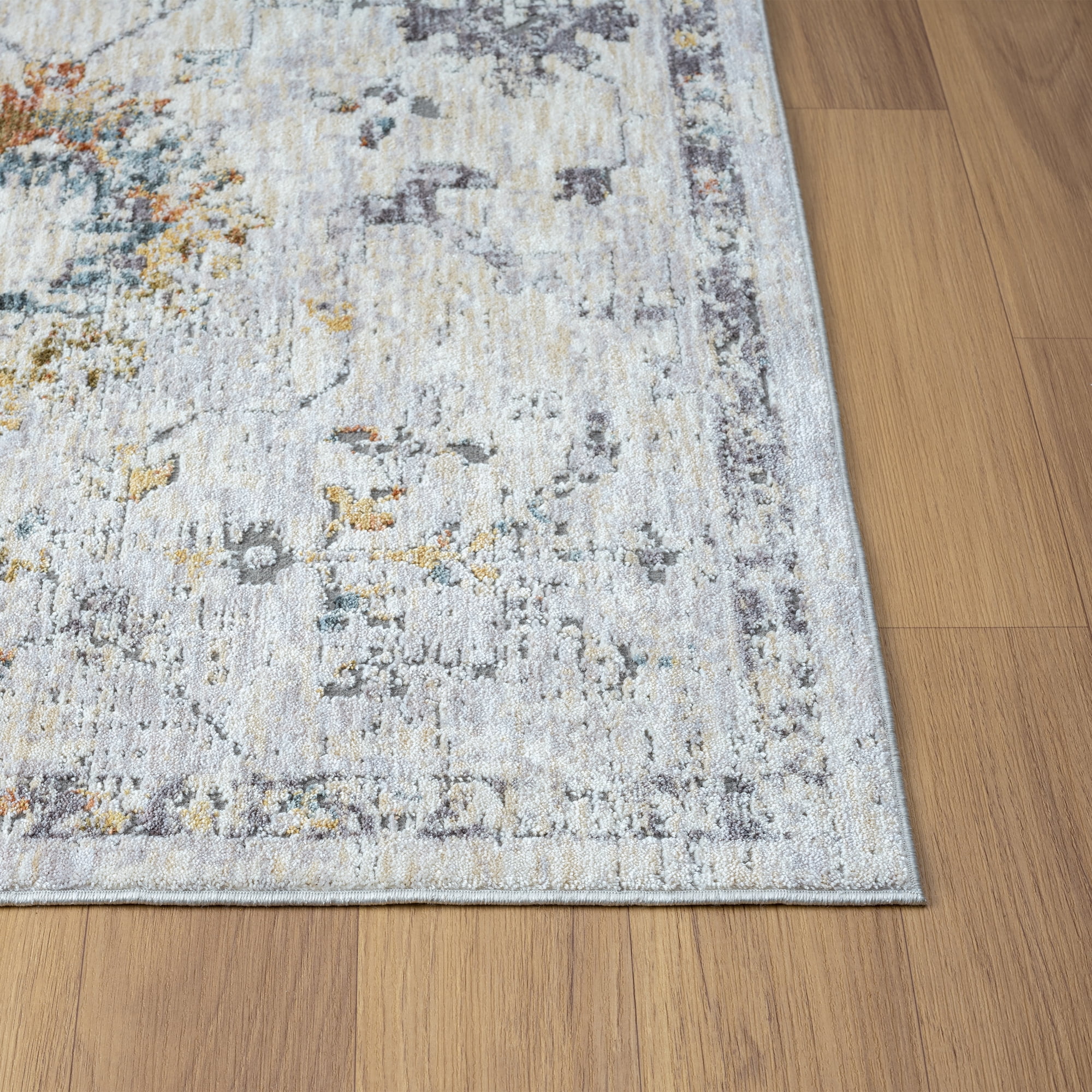 LR Home Alison Aries Bordered Floral Indoor Polyester Area Rug, Gray/Blue, 9' x 12'