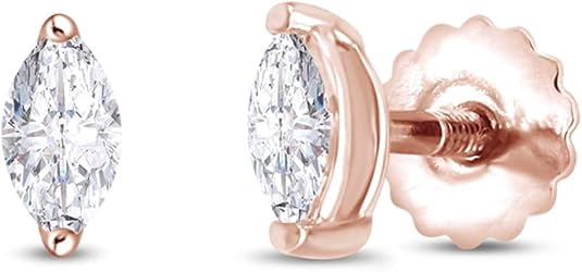 Divine Creation 925 Sterling Silver 1.10 Ct Marquise Cut White Diamond Screw Back Stud Earring's For Women's 14K Rose Gold Plated