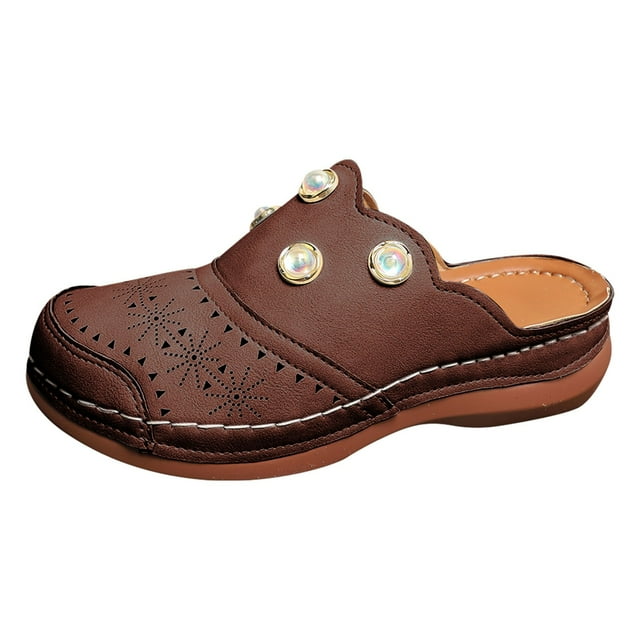 Ediodpoh Comfortable Women's Slippers for Daily Wear and Vacation Open Toe Design with Pattern Casual Wear Pairing for Spring Summer Fall Easy on with Wedge Heel Slippers for Women Brown 7