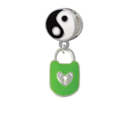 Lime Green Enamel Lock with Clear Crystals - Yin Yang Charm Bead