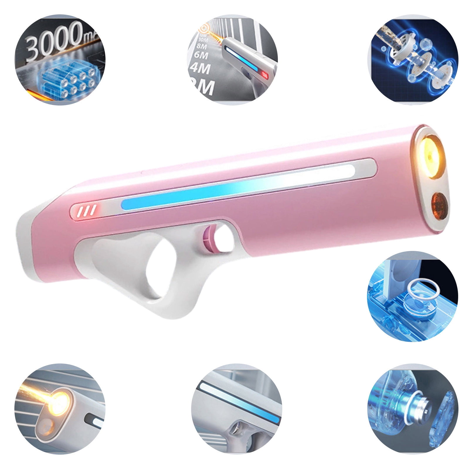 Automatic LED Water Gun Rechargeable High Pressure Ki*ds Adults Summer Pool Beach Outdoor Toy Safe Fun Long Range