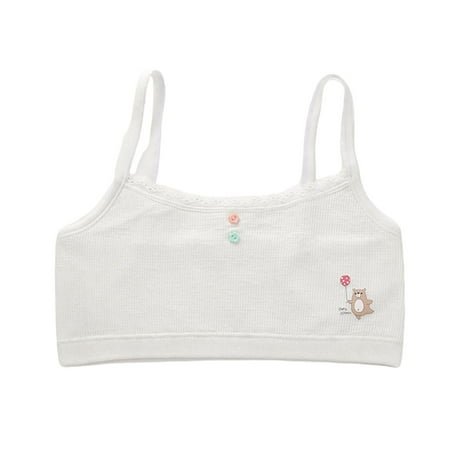 

Puberty Young Girls Cotton Training Bra Spaghetti Strap Wirefree Ribbed Underwear Cute Cartoon Bear Seamless Bralette