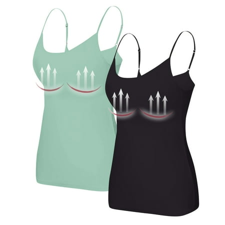 2 Piece Bra Tank Tops for Women Camisole Adjustable Spaghetti Strap Tank Tops Workout Plus Size Padded Undershirts