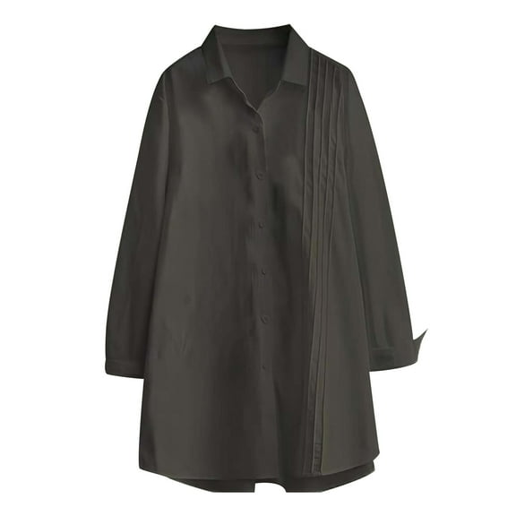 JGGSPWM Linen Shirts for Women Button Down Shirts Long Sleeve Summer Pleated Shirt Casual Work Beach Collared Plus Size Tops Black XXXXXL