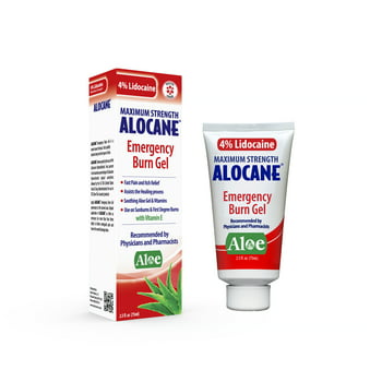 ALOCANE Emergency Burn Gel, 4% Lidocaine Max Strength Fast Pain Itch  for Minor Burns, Sunburn, Kitchen, Radiation, , First Degree Burn, First Aid  Burn Care 2.5 Fl Oz