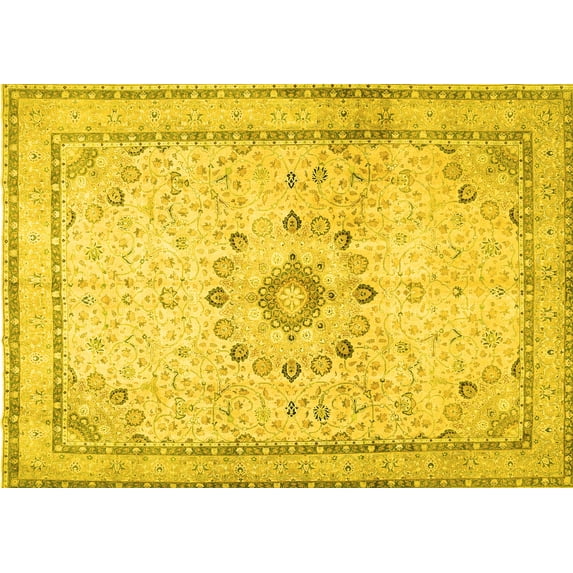 Ahgly Company Machine Washable Indoor Rectangle Medallion Yellow Traditional Area Rugs, 3' x 5'